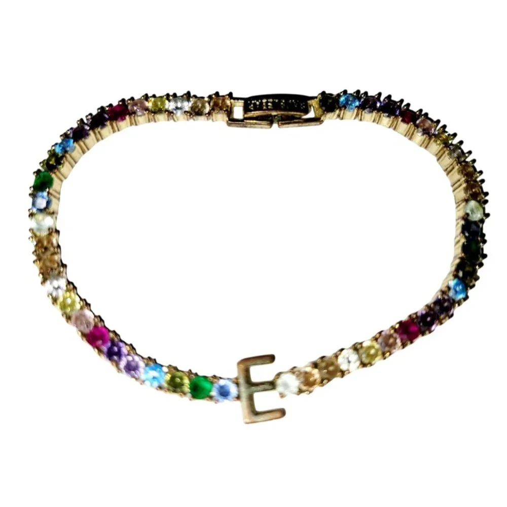 Baublebar Rhinestone Bracelet Multicolored Gold Tone Initial E - Picture 2 of 5